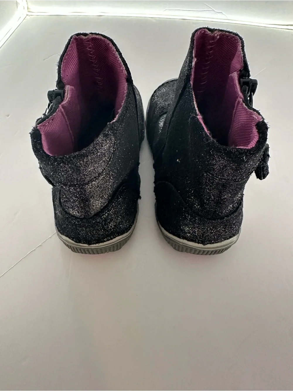 Stride Rite Girls Black Glitter Ankle Boots with Pink Lining Size 8.5M